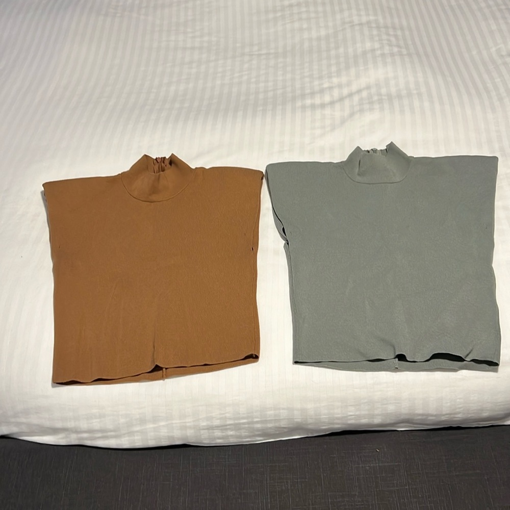 Two Zara cropped sleeveless turtlenecks